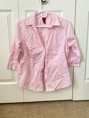 212 Collection Petite Stretch Pink Button Down 3/4 Sleeve Shirt